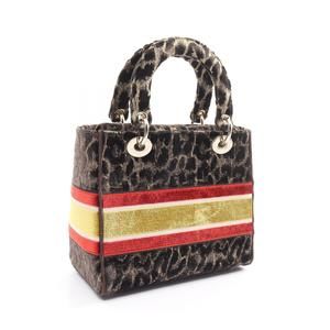 Dior Lady Brown Medium D-Lite Fabric Handbag Multicolor